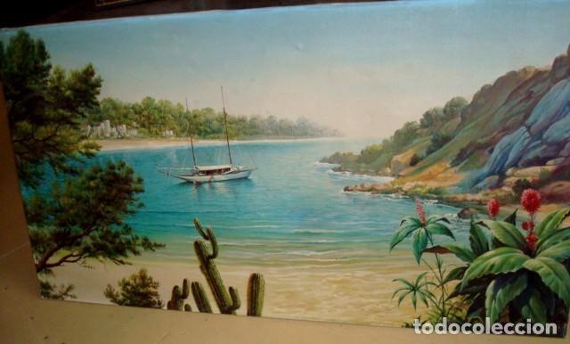 Arte: Cuadro antiguo velero en cala - Foto 1