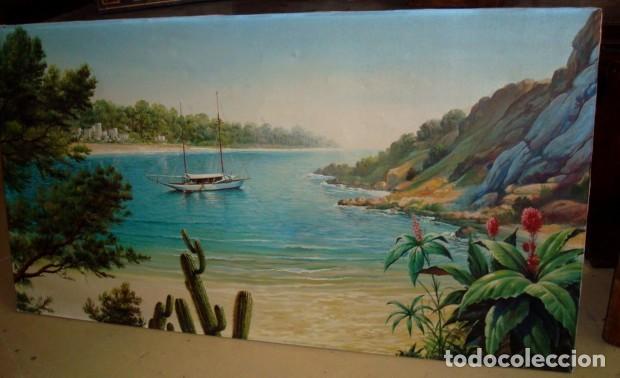 Arte: Cuadro antiguo velero en cala - Foto 2
