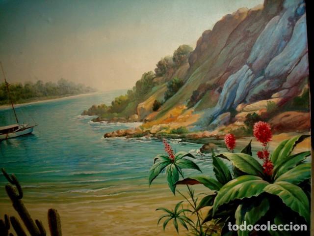 Arte: Cuadro antiguo velero en cala - Foto 4