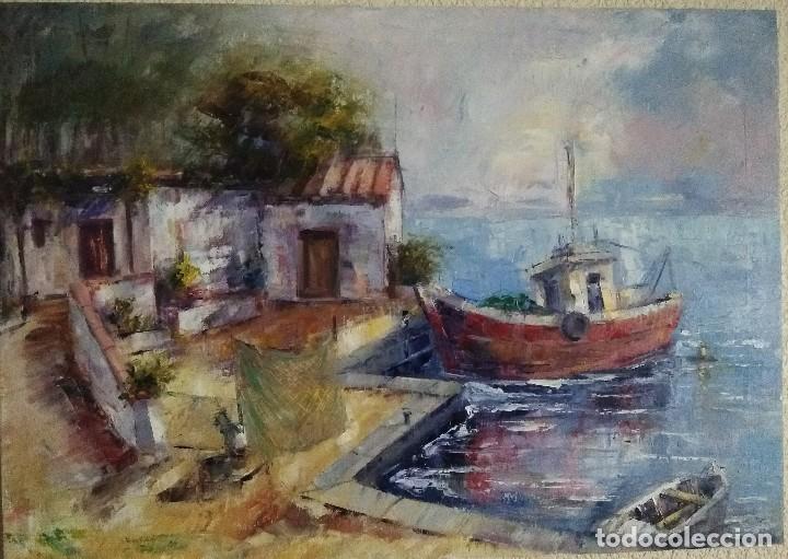 Arte: &Oacute;leo original.Casas de pescadores. - Foto 1