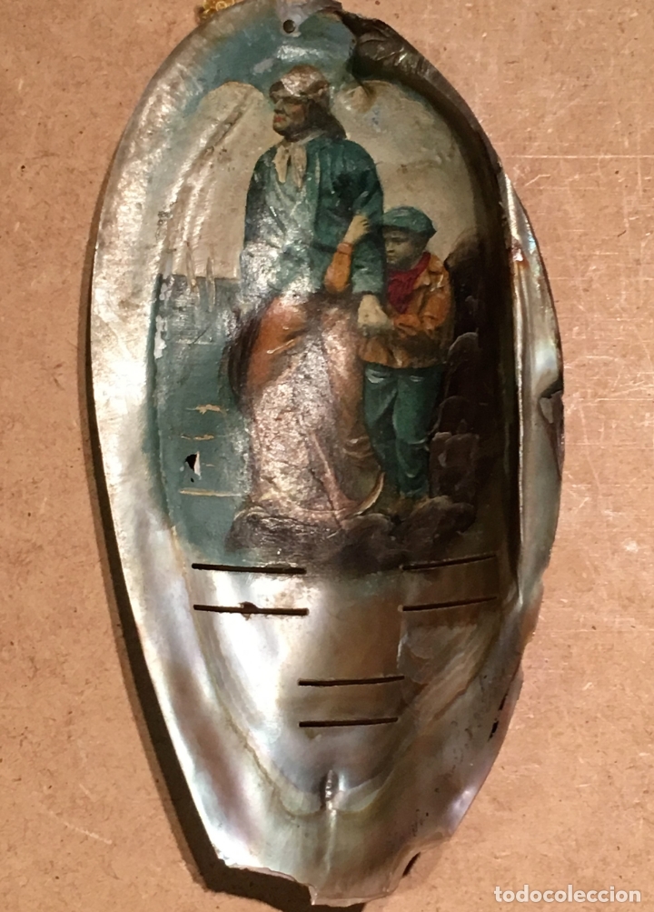 Arte: Concha pintada con marinero con ni&ntilde;o - Foto 1