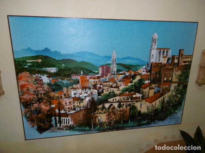 Arte: GRAN CUADRO PINTADO &Oacute;LEO, PAISAJE CIUDAD GIRONA FIGURATIVA. 1 METRO x 1,5 METRO. ARTE.