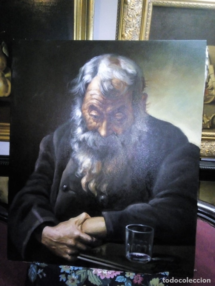 Arte: JOLOGA. ANCIANO PENSATIVO. LIENZO 65X54. F15. MARCO INCLUIDO.