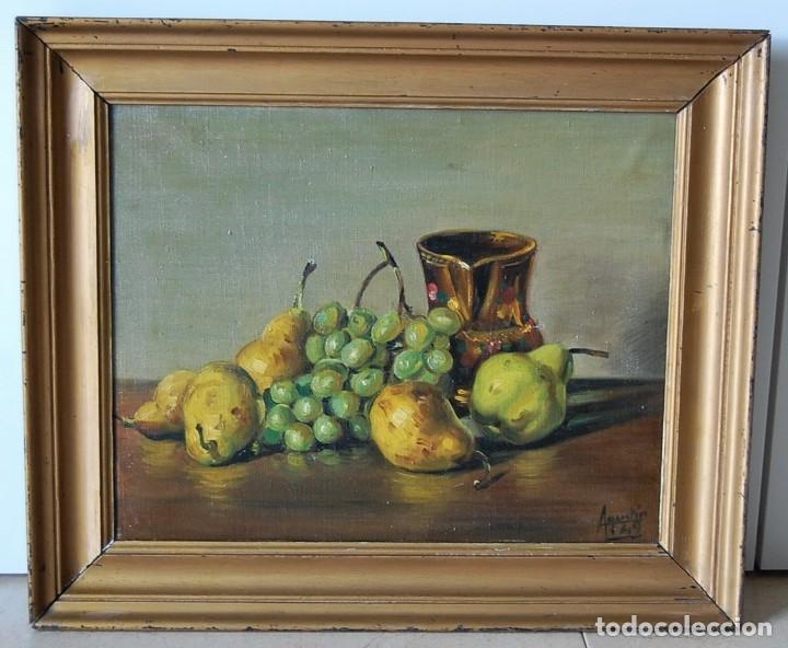 Arte: BODEG&Oacute;N DE UVAS Y PERAS. ORIGINAL FIRMADO EN 1949 - Foto 2