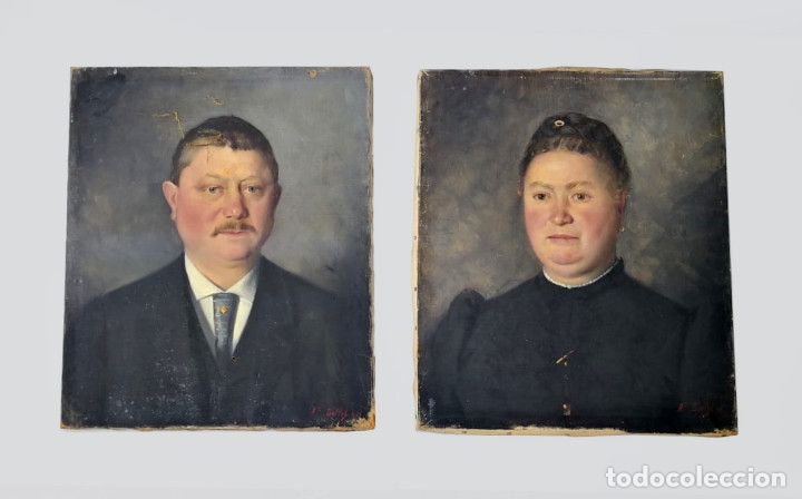 Arte: Auguste Emile BELLET (1856-1911) Pareja de Retratos al Oleo Firmados y fechados 1892