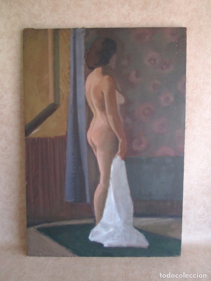 Arte: cuadro oleo mujer posando raul greus valencia 109 cm x 75 cm firmado en tela de saco