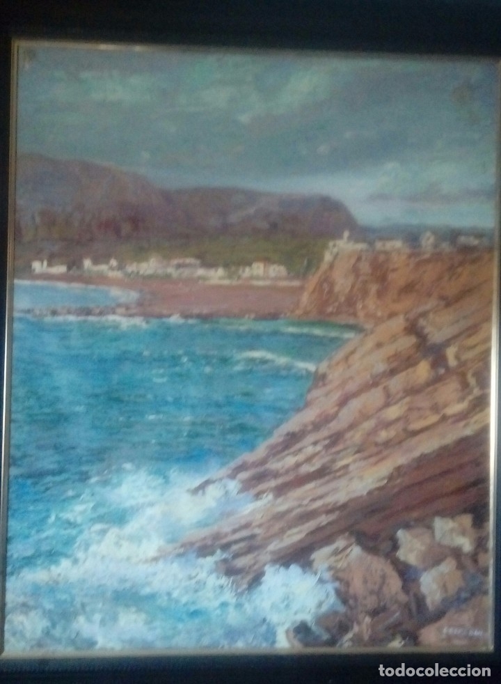 Arte: G Esteban mitad S.XX. Paisaje costero oleo