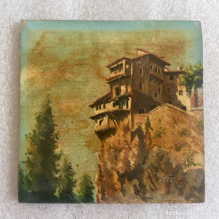Arte: Miniatura &oacute;leo Casas Colgadas Cuenca firmado 1953