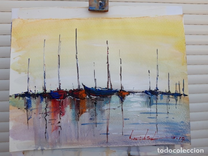 Arte: CUADRO AL ACRILICO SOBRE PAPEL ,,LOS BARCOS,, - Foto 2