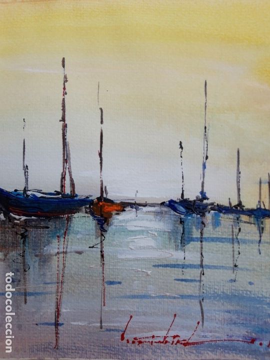 Arte: CUADRO AL ACRILICO SOBRE PAPEL ,,LOS BARCOS,, - Foto 3