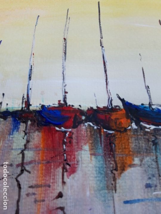 Arte: CUADRO AL ACRILICO SOBRE PAPEL ,,LOS BARCOS,, - Foto 4