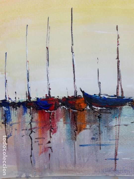 Arte: CUADRO AL ACRILICO SOBRE PAPEL ,,LOS BARCOS,, - Foto 5