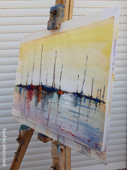 Arte: CUADRO AL ACRILICO SOBRE PAPEL ,,LOS BARCOS,, - Foto 7