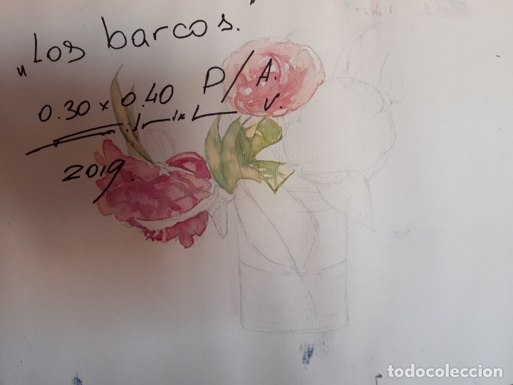 Arte: CUADRO AL ACRILICO SOBRE PAPEL ,,LOS BARCOS,, - Foto 8