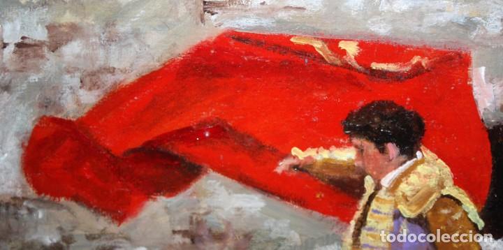 Arte: A. VI&Ntilde;UELA - OLEO - TORERO Y TORO. - Foto 6