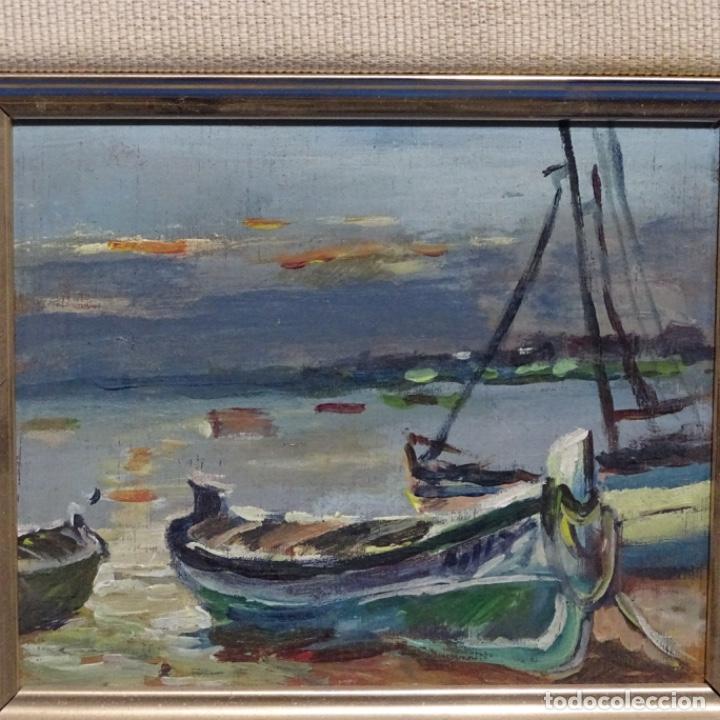 Arte: Oleo sobre tabla anonimo.barcos. - Foto 1