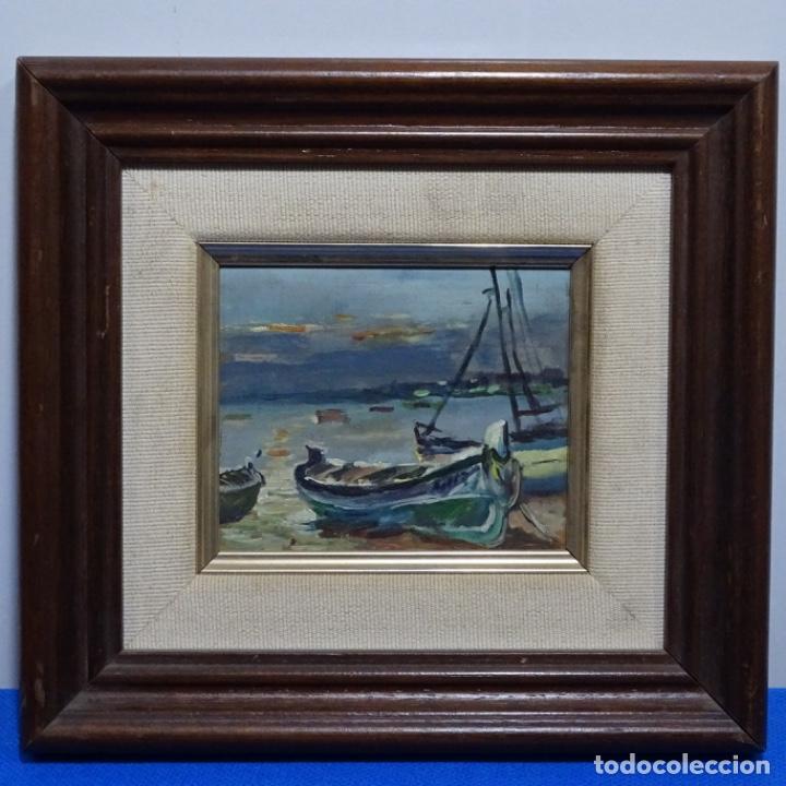 Arte: Oleo sobre tabla anonimo.barcos. - Foto 2