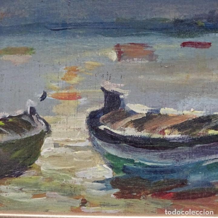 Arte: Oleo sobre tabla anonimo.barcos. - Foto 4