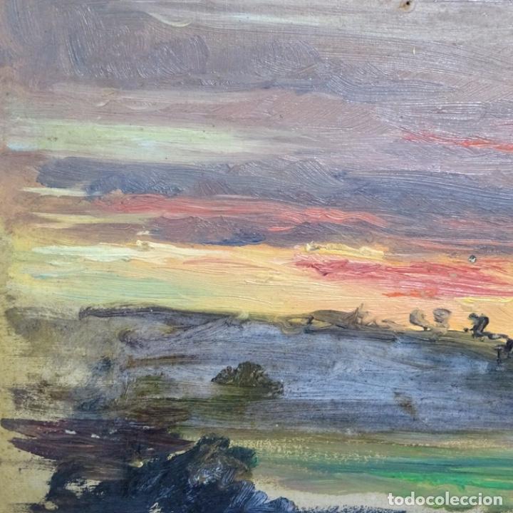Arte: &Oacute;leo an&oacute;nimo sobre cart&oacute;n.puesta de sol. - Foto 3