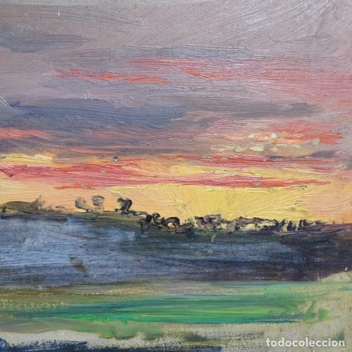 Arte: &Oacute;leo an&oacute;nimo sobre cart&oacute;n.puesta de sol. - Foto 4