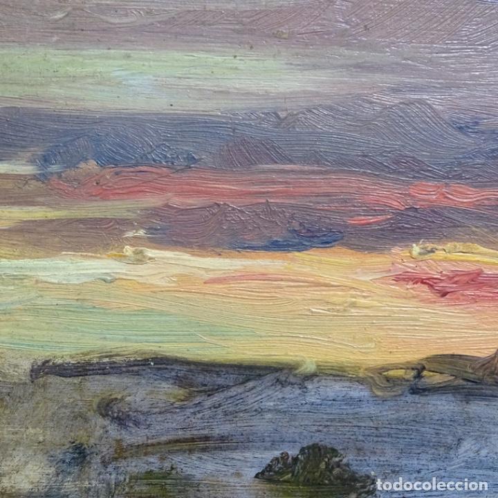 Arte: &Oacute;leo an&oacute;nimo sobre cart&oacute;n.puesta de sol. - Foto 5