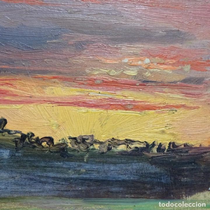 Arte: &Oacute;leo an&oacute;nimo sobre cart&oacute;n.puesta de sol. - Foto 6