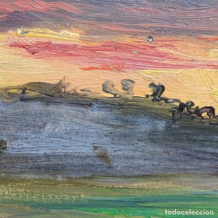Arte: &Oacute;leo an&oacute;nimo sobre cart&oacute;n.puesta de sol. - Foto 7