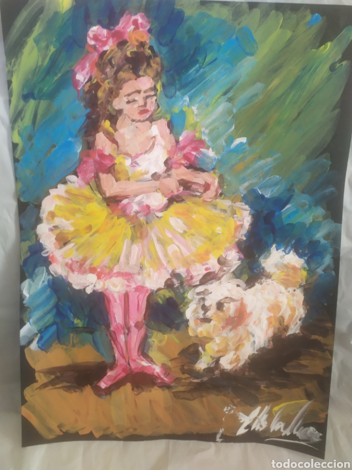 Arte: Ni&ntilde;a con su perro (original) - Foto 2