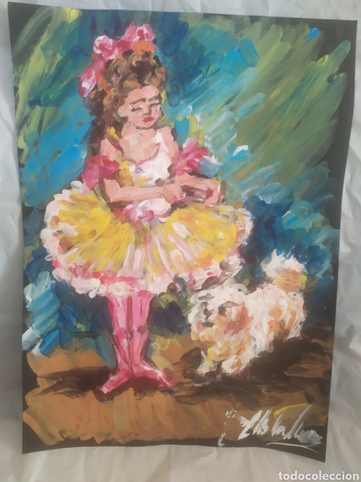 Arte: Ni&ntilde;a con su perro (original) - Foto 3