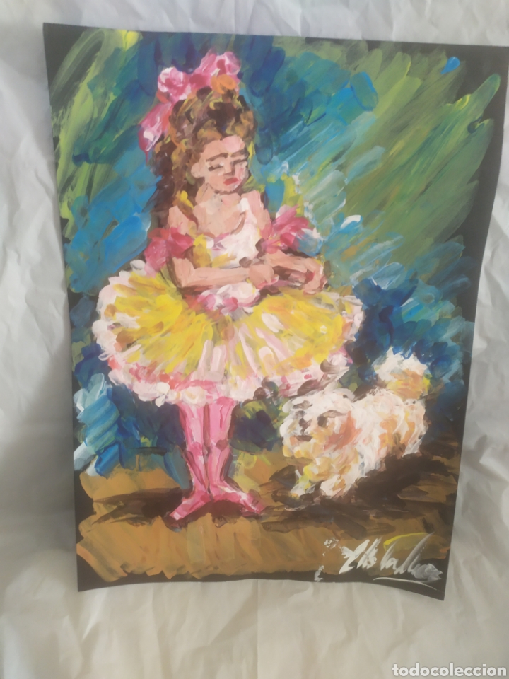 Arte: Ni&ntilde;a con su perro (original) - Foto 4