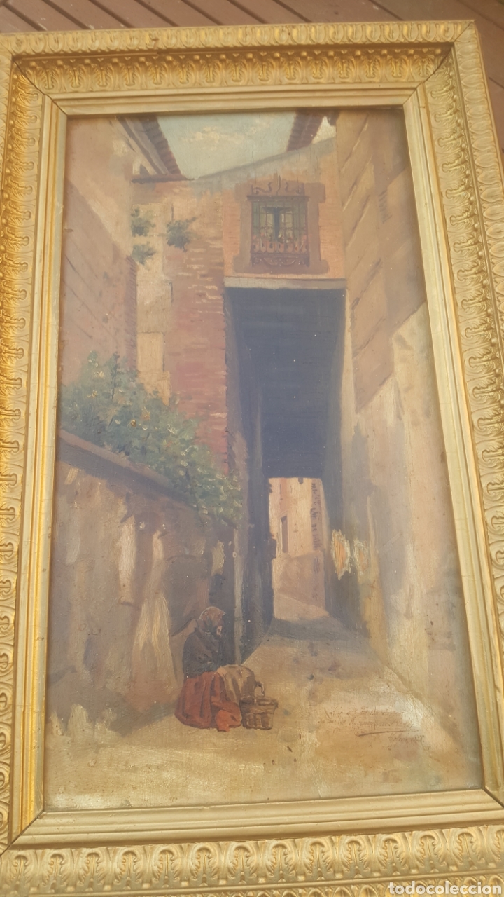 Arte: oleo sobre tabla Toledo cobertizos - Foto 1