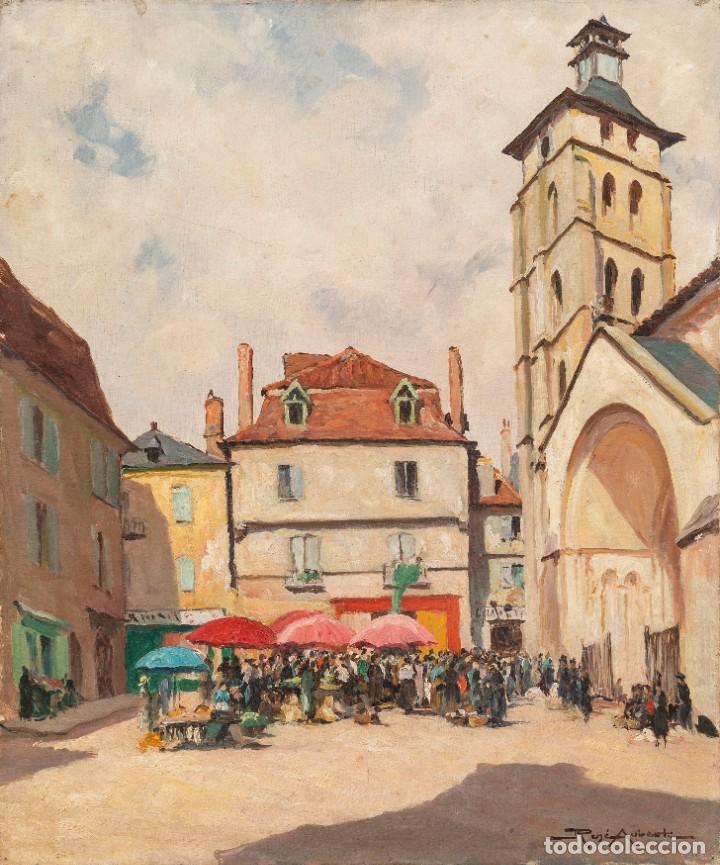 Arte: Rene aubert (Francia ,1894-1977) - Mercado en la plaza de la catedral - 65 x54 cms