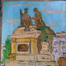 Arte: ESTAMPAS DE GRANADA:MONUMENTO A LA REINA ISABEL Y COLÓN, ÓLEO LIENZO SIN BASTIDOR 42X29,7CM. CRESPO