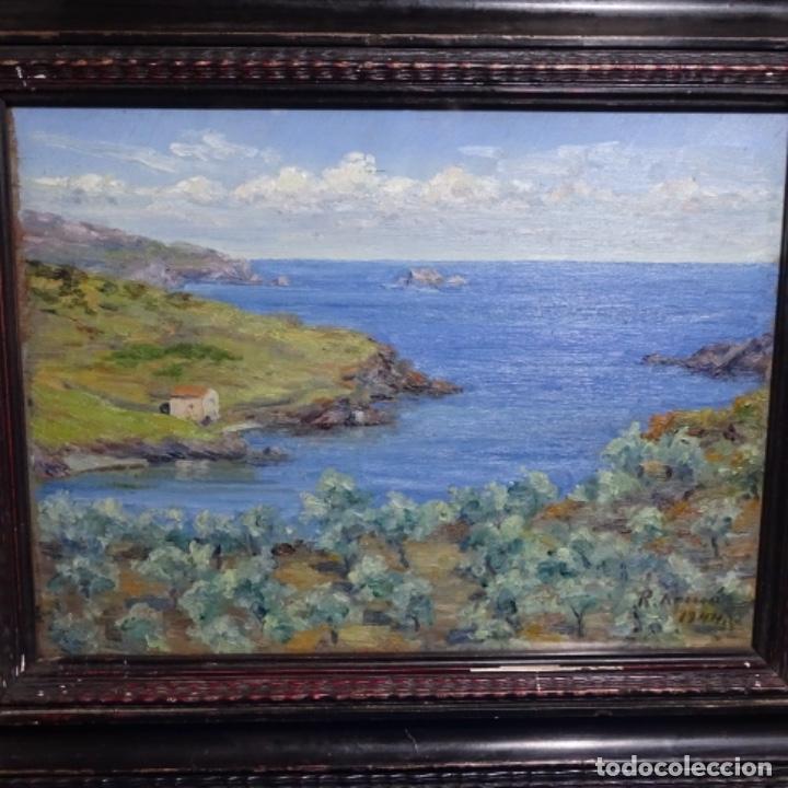 Kunst: Excelente &Oacute;leo sobre tabla firma ilegible.buen trazo.escuela catalana.1944.