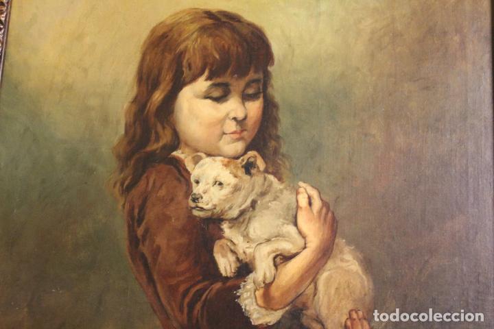 Arte: oleo sobre lienzo NI&Ntilde;A CON PERRO - Foto 2