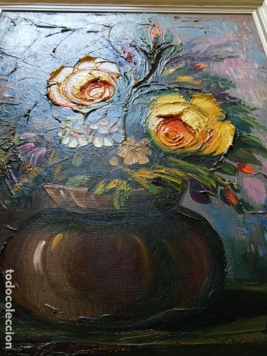 Arte: Bodegon de flores- oleo con gran relieve - Foto 2