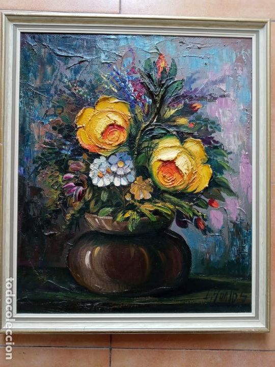 Arte: Bodegon de flores- oleo con gran relieve - Foto 1