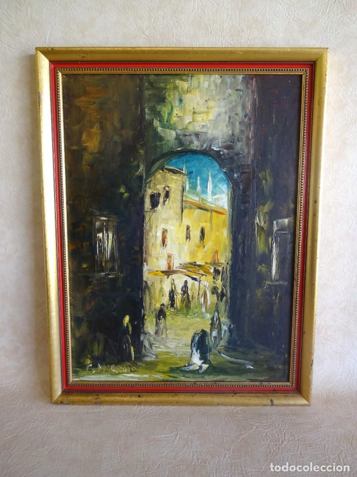 Arte: cuadro pintura al oleo sobre madera firmada por G Moreno 67 cm x 52 cm tema arcada portal
