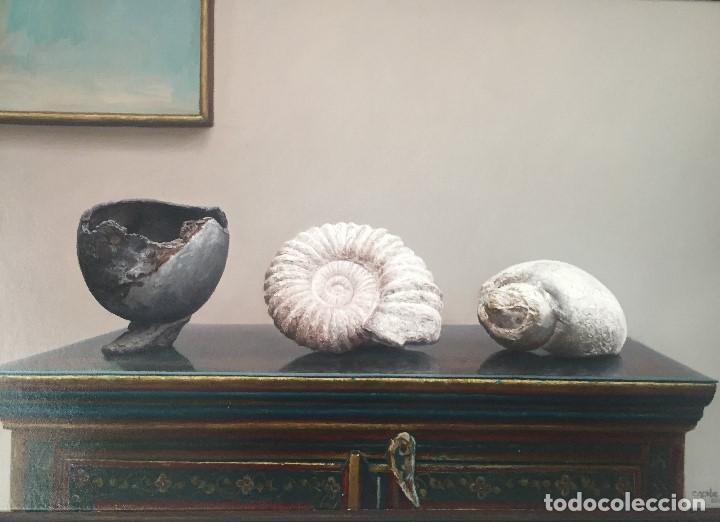 Arte: Bodeg&oacute;n F&oacute;siles Pintura hiperrealista obra maestra Carmen Gorbe &Oacute;leo Hiperrealismo calidad Museo.
