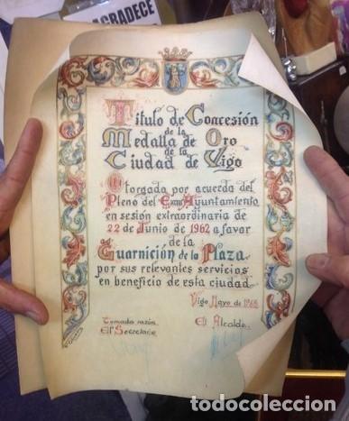 Arte: Fernando OLIVEIRA..TITULO CONCESION MEDALLA DE ORO ciudad de Vigo . 1962. firmada inédito