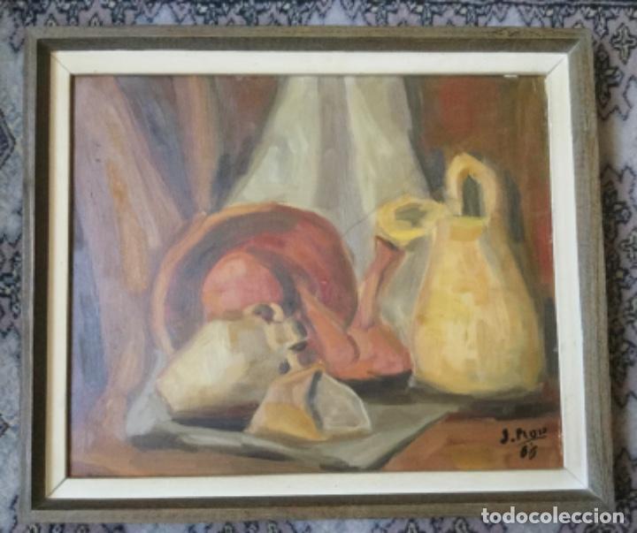 Arte: &Oacute;LEO SOBRE TABLA VINTAGE FIRMADO J PLOU A&Ntilde;O 66 BODEG&Oacute;N