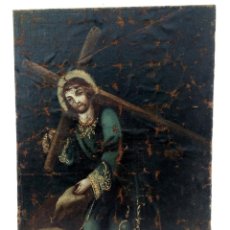 Arte: 80 CM - CRISTO CAIDA DE JESUS - GRAN PINTURA AL OLEO S.XVII XVIII - REENTELADO A RESTAURAR. Lote 215081927