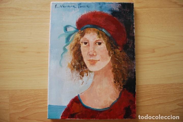 Arte: Mujer con sombrero rojo. Oleo de Carme Navarra Pruna