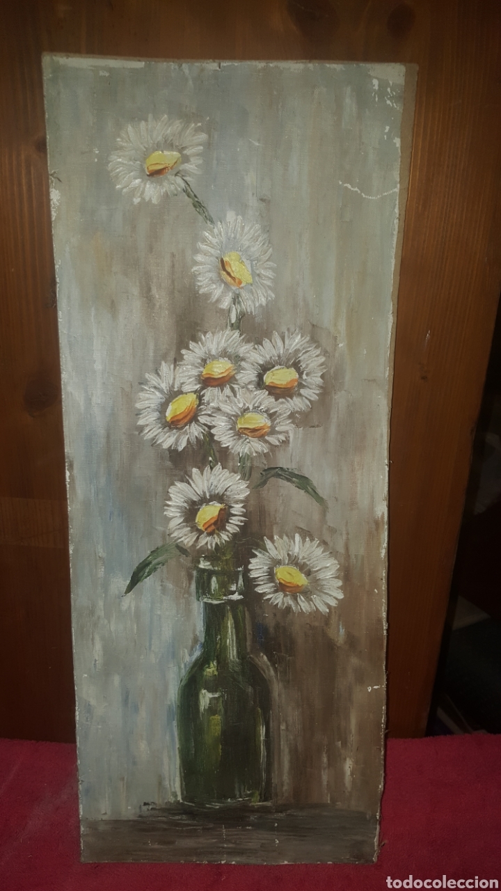 Arte: Oleo botella con flores - Foto 1