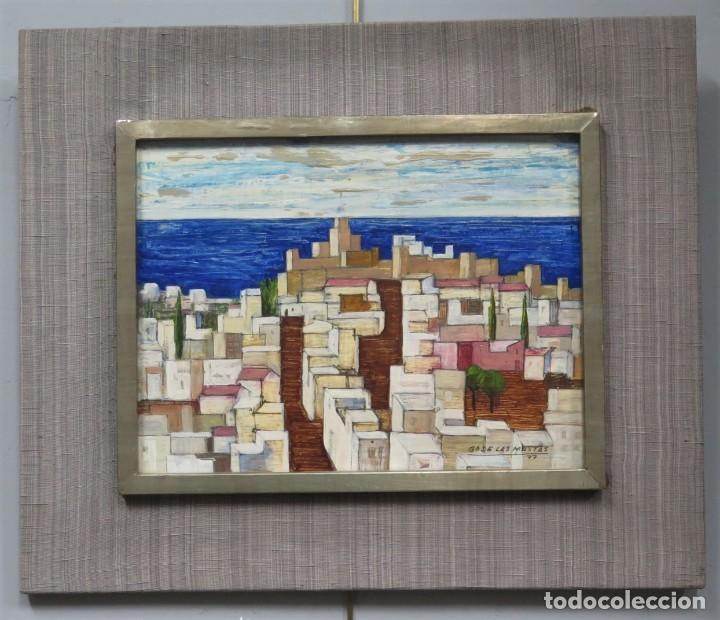 Art: VISTA DE PUEBLO Y MAR AL FONDO. OLEO S/ TABLA. FIRMADO GARCIA DE LAS MESTAS