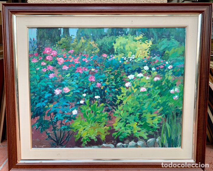 Arte: Juan Antonio Garc&iacute;a Calventus 1945, Rosas y peonias, 90x71 cm mas marco.