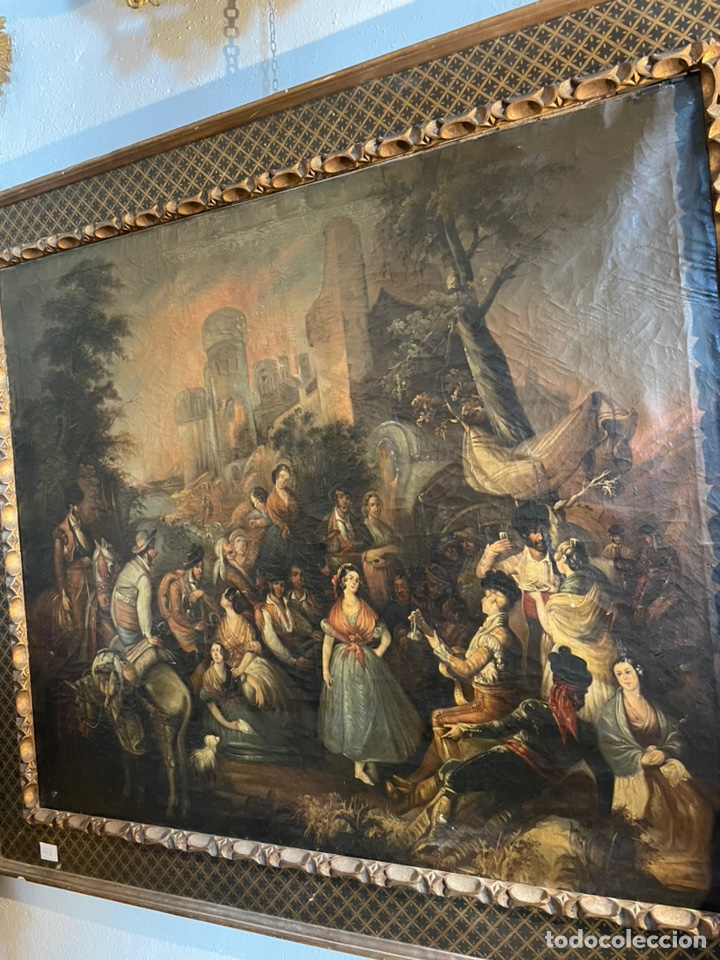 Arte: &Oacute;leo sobre lienzo campamento gitano siglo XIX - Foto 2