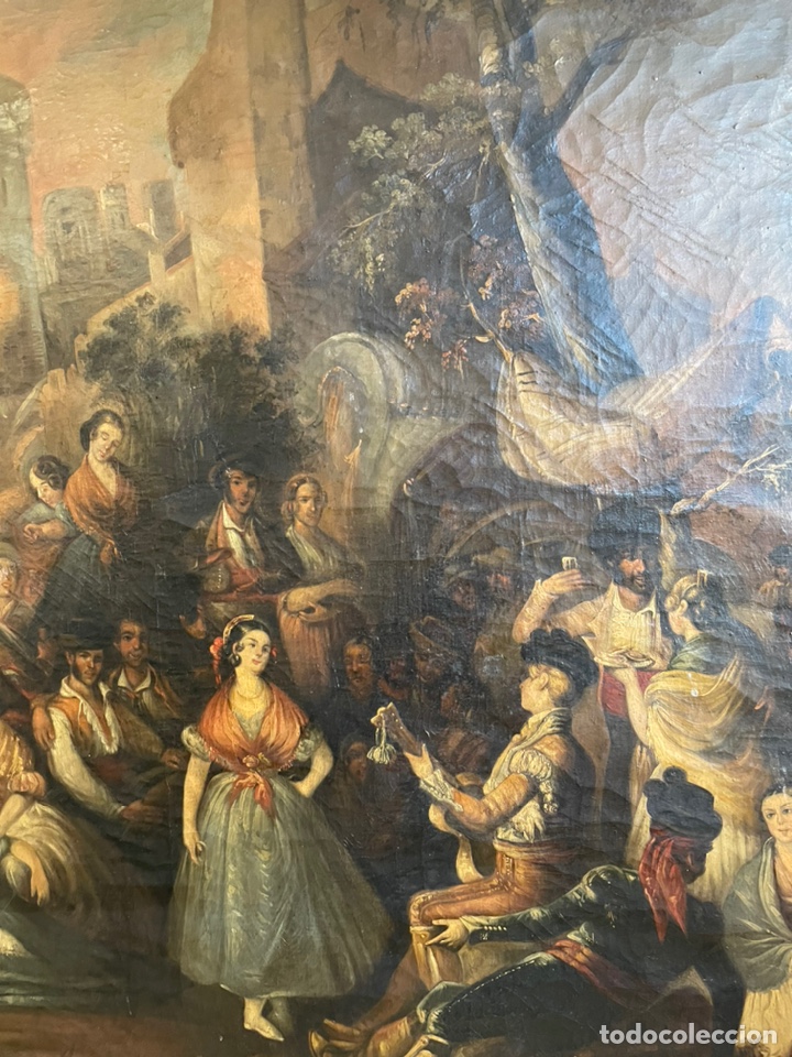 Arte: &Oacute;leo sobre lienzo campamento gitano siglo XIX - Foto 3