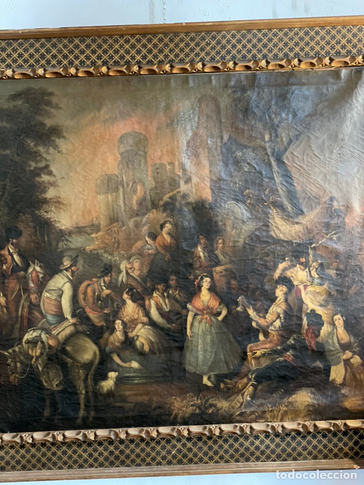 Arte: &Oacute;leo sobre lienzo campamento gitano siglo XIX - Foto 4
