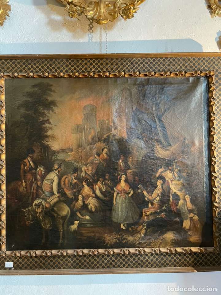 Arte: &Oacute;leo sobre lienzo campamento gitano siglo XIX - Foto 1